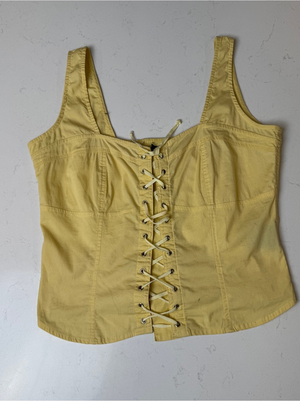 Yellow Lace-Up Corset Cami Tank Top